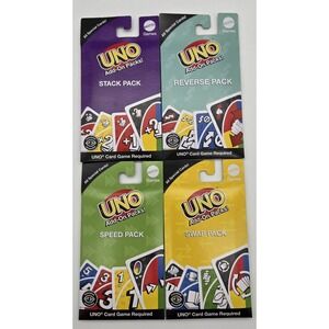 Mattel UNO Add-On Packs‎ Set of 4 Speed Stack Reverse Swap Card Games